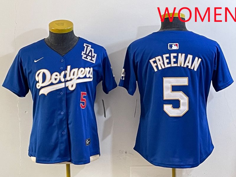 Women Los Angeles Dodgers #5 Freeman Blue Gold Game 2025 Nike MLB Jersey style 6